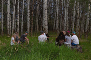 A group gathered in a circle in the aspen grove during an ARC session